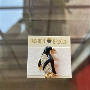 Penguin Brooch Pin in Black, White & Gold